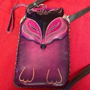 Leather Sly Fox Purse Pink Blue Wristlet Shoulder Bag Clutch Cell Phone Carrier